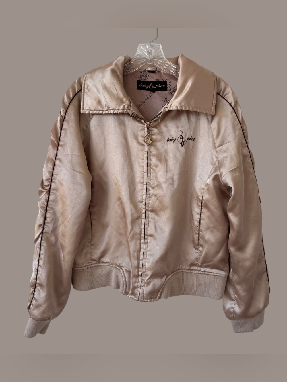 Vintage Y2K Baby Phat Gold Satin Bomber Jacket large